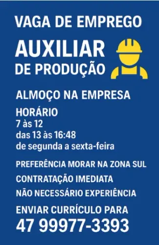 Vaga Auxiliar de Produção