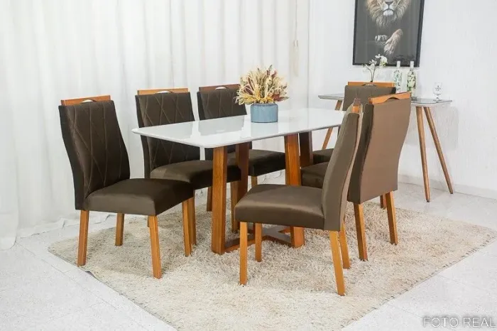 MESA DE JANTAR SEIS LUGARES BASE E CADEIRAS EM MADEIRA MACIÇA!! 524RU7