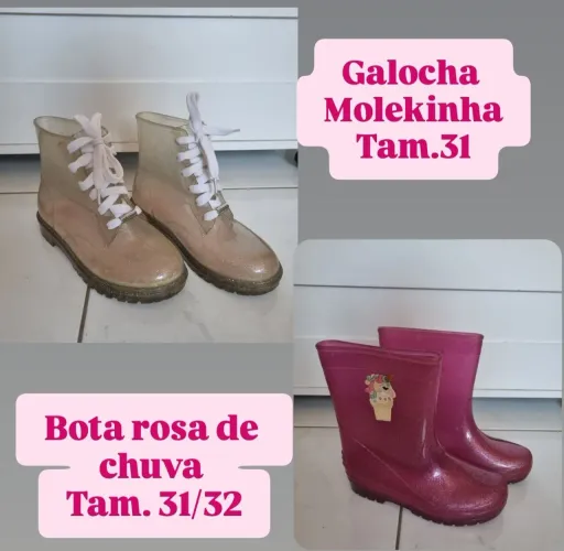 Botas de chuva Molekinha e Bota Rosa Infantil