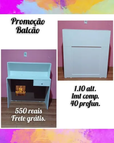 Balcão de MDF Branco 1,10m - Frete Grátis!
