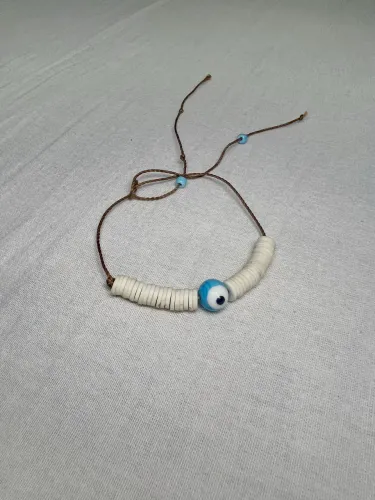 Pulseira Ajustável Olho Grego Branca e Azul - Semiusada