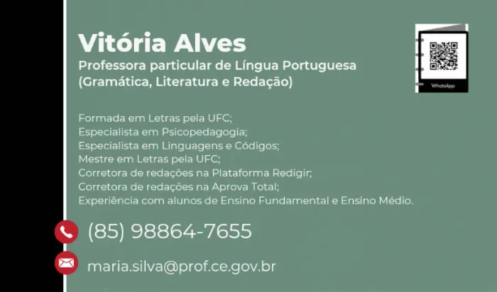 AULAS PARTICULARES - LÍNGUA PORTUGUESA (ENSINO FUNDAMENTAL, ENSINO MÉDIO) + VESTIBULAR