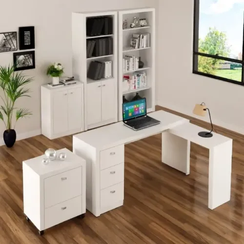 KIT MÓVEIS DE ESCRITÓRIO BRANCO - 5 PEÇAS 