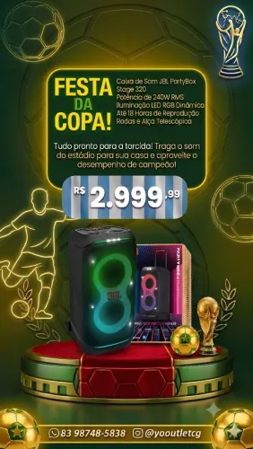 Jbl Partybox 320, 240w, show de luzes, bateria até 18h, lacrada, nf e garantia