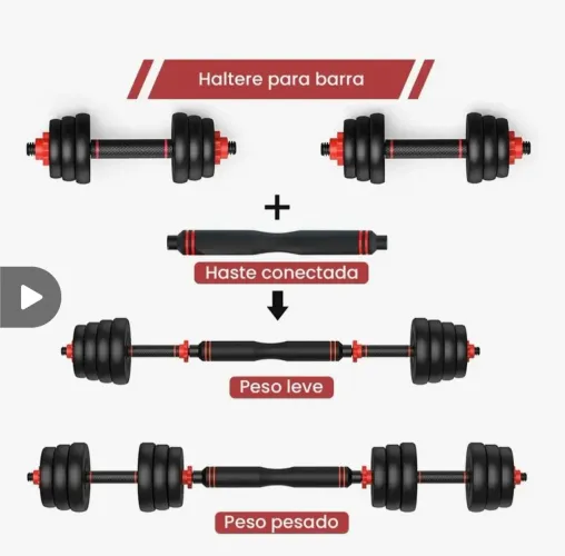 Kit Halteres Ajustável 6 em 1. Peso para Musculação de até 20 kilos.