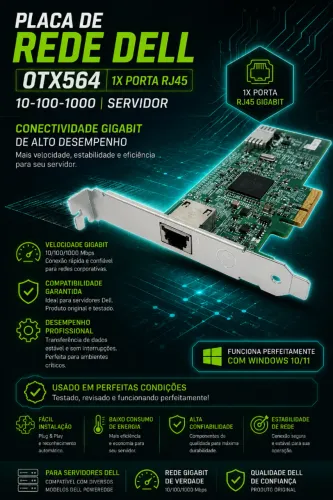 Placa Rede Dell 0tx564 1x Porta Rj45 10-100-1000 Servidor/Windows 10/11