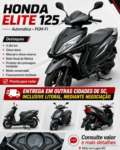 Honda Elite 125 2024 | 4.161 km | Único dono | Impecável | Entrega grátis em SC.