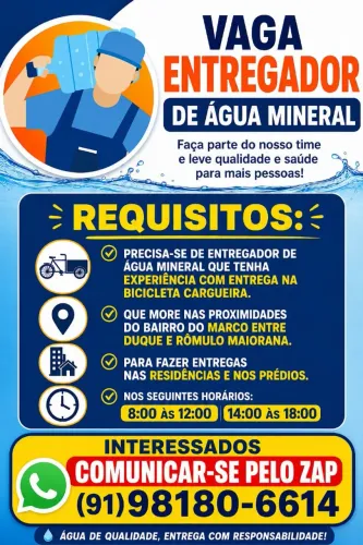 VAGA PARA ENTREGADOR DE ÁGUA MINERAL 