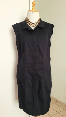 Vestido Modelagem Reto Manga Curta Algodão Preto, Veste 42, Marca Collins, Conservadíssimo