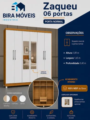 Guarda-Roupas ZAQUEU 100% MDF Tuboarte 6 Portas 2 Gavetas