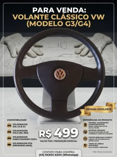 VOLANTE ORIGINAL VWG5 GOL/SAVEIRO/VOYAGE ZERO