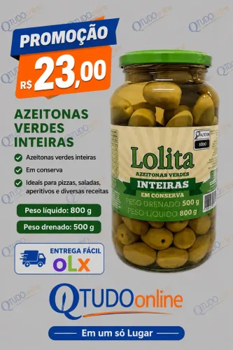 Azeitonas Verdes Inteiras Lolita 500 gr unid. ( a partir de 2 unid R$ 19,99 cada)