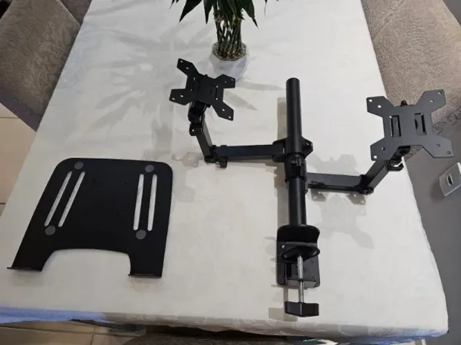 Suporte articulado para 2 monitores + bandeja de notebook