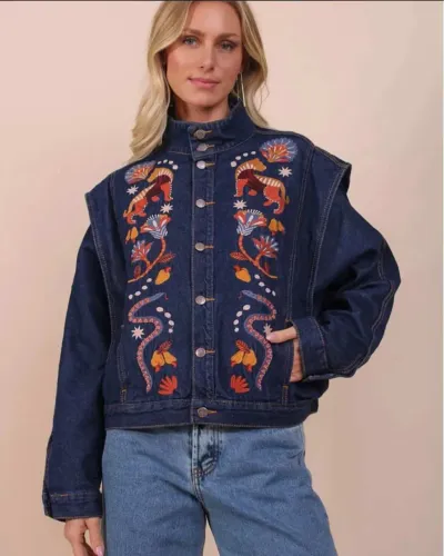 jaqueta farm jeans bordada
