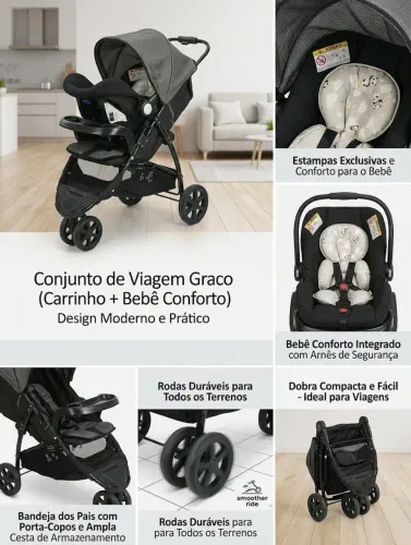 Carrinho de bebê e bebê conforto Galzerano 