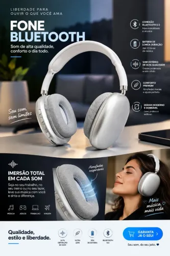 PRATA - P9- Fone De Ouvido Bluetooth Air - S/ Fio Wireless Headphone | AJ-D24<br>