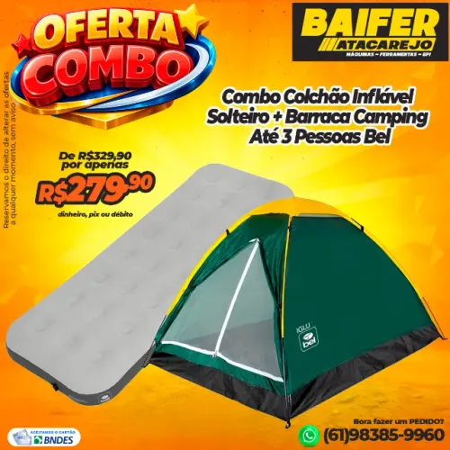 Combo Colchão Inflável Solteiro + Barraca Camping Até 3 Pessoas Bel