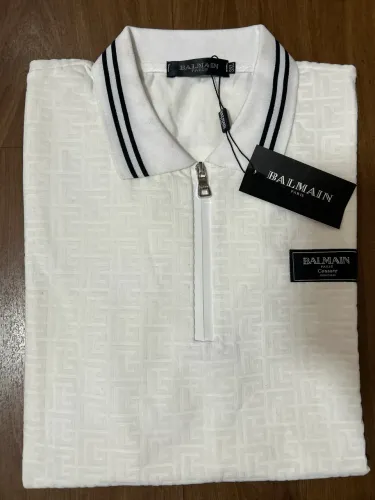 Camisa Polo zíper Balmain texturizada