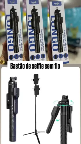 tripé bastão de selfie 3 em 1 modelo Lungo.Ele possui a funcionalidade especial