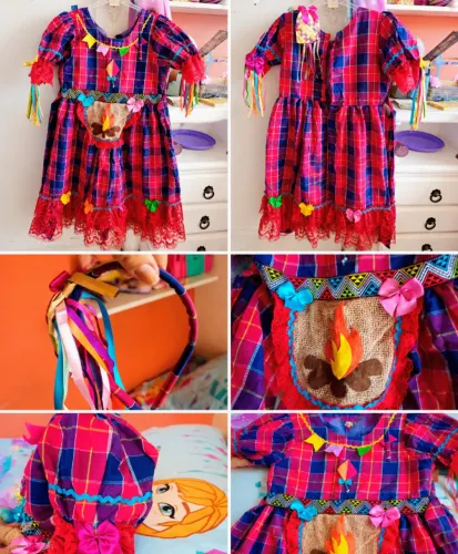 Vestido Caipira Infantil Luxo 8 a 9 Anos + Tiara | Perfeito Estado