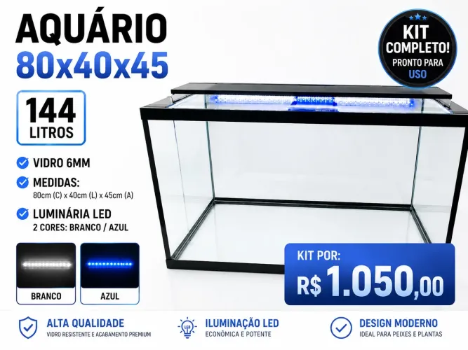 Aquário novo 144litros c/iluminação em led 