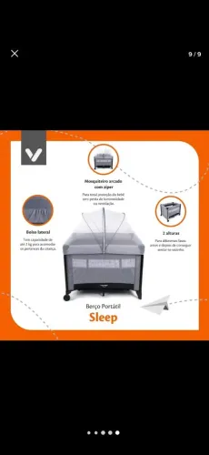 Berço Portátil Sleep 2 alturas com mosqueteiro e bolso lateral