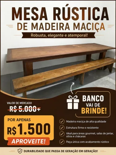 Mesa rústica madeira de Lei