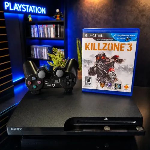 PS3 Slim + 10 jogos mídia digital (bloqueado)