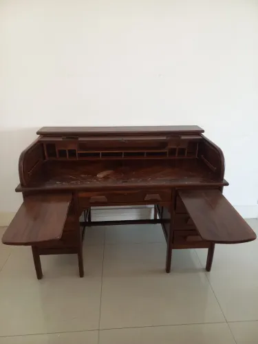 Escrivaninha Antiga Xerife Madeira Nobre Maciça Com Extensão Lateral Vintage