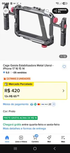 Cage Gaiola Estabilizadora Metal Ulanzi - iPhone 17 16 15 14 13 pro e pro max