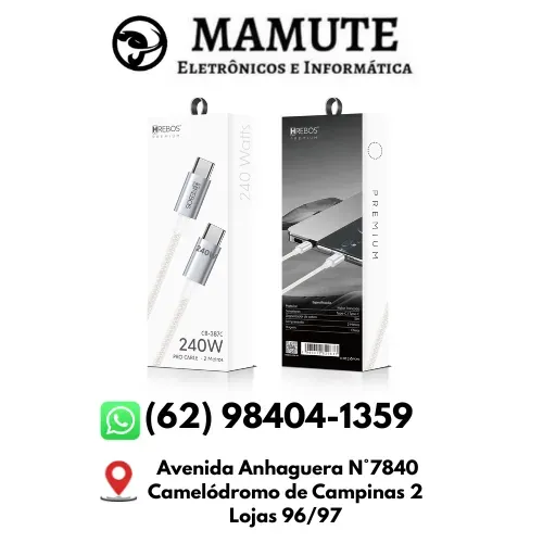 Cabo Carregador Turbo Pd 240w Usb-c Tipo-c Hrebos 2 Metros