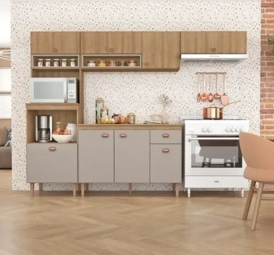 Cozinha Marti 03 Ml Balcao C/ Tampo - Mel/fendi