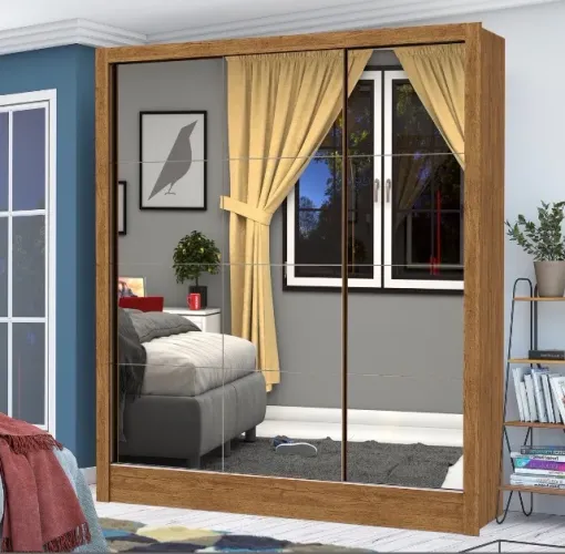 Guarda-Roupa Veneza Prime 3 Portas de Correr com Espelho 1,79 m Cinamomo Branco