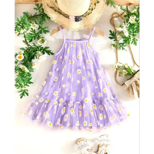 Vestido bebê Floral Margarida Lilás 