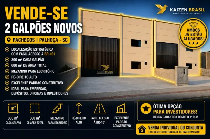 Vende-se 2 Galpões Novos - Pachecos, Palhoça/SC
