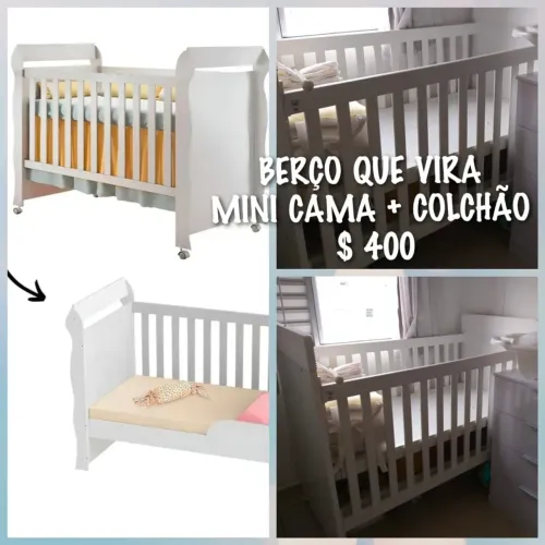 Berço que vira mine cama infantil * Patricia