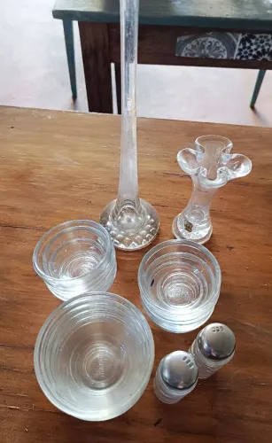 Lote 15 peças antigas em vidro cristalino