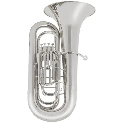 Tuba 4/4 c/ 4 pistos Schieffer em Si Bemol em Níquel c/ voltas douradas e case super luxo