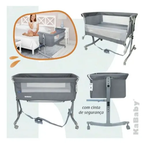 Berço Portátil Sleep 3 em 1 Moisés Co-bed Acopla na Cama Cinza Kababy