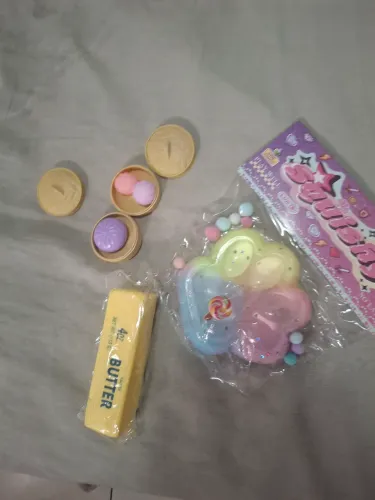 kit com patinha colorida squishy + 2 mini doupling + manteiga macia