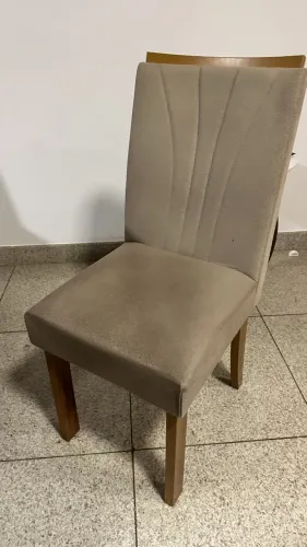 Jogo com 5 Cadeiras de Jantar Estofadas em Suede Beige - Pés de Madeira