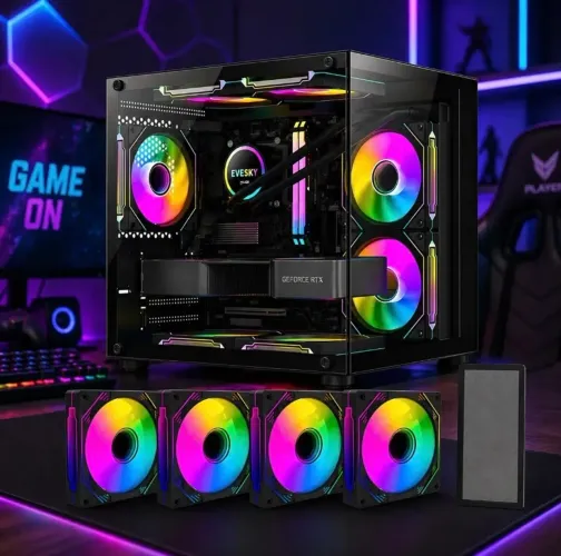 Gabinete Gamer Hayom Aquário Com 4 Cooler Fan Led Rgb