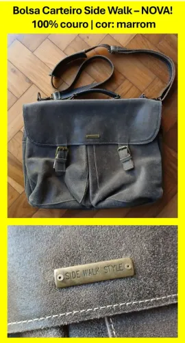 Bolsa carteiro masculina Side Walk em couro legítimo marrom