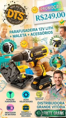 Parafusadeira 12V lith com maleta e acessorios