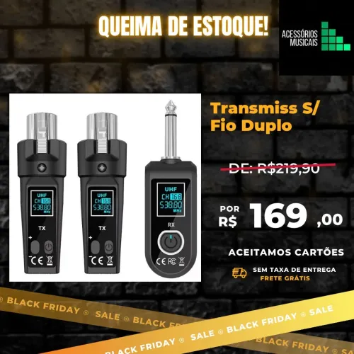 Transmissor duplo sem fio para microfones e instrumentos musicais