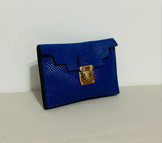 Bolsa Carteira Clutch Feminina Azul Royal Com Fecho Dourado