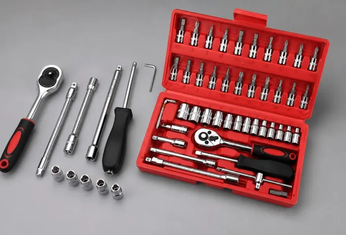 Kit de Ferramentas 46 Peças com Chave Catraca Reversível Novo