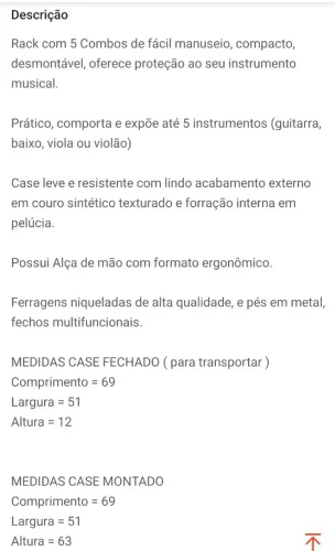 Case suporte Rack Guitarra, Violão e Baixo Zerado.