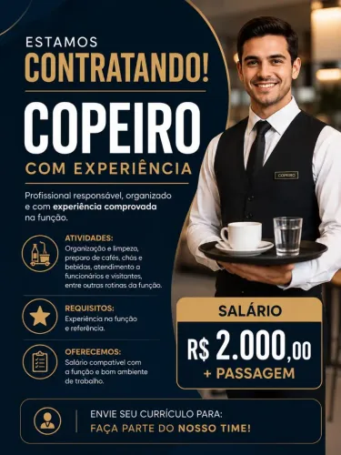 Vaga para copeiro em Bar