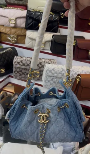 Bolsa italiana modelo 25 Chanel mini couro legítimo e jeans azul denim 